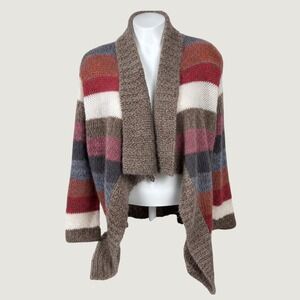 Ashley by 26 International Striped Shawl Collar Open Front Chunky Knit Cardigan